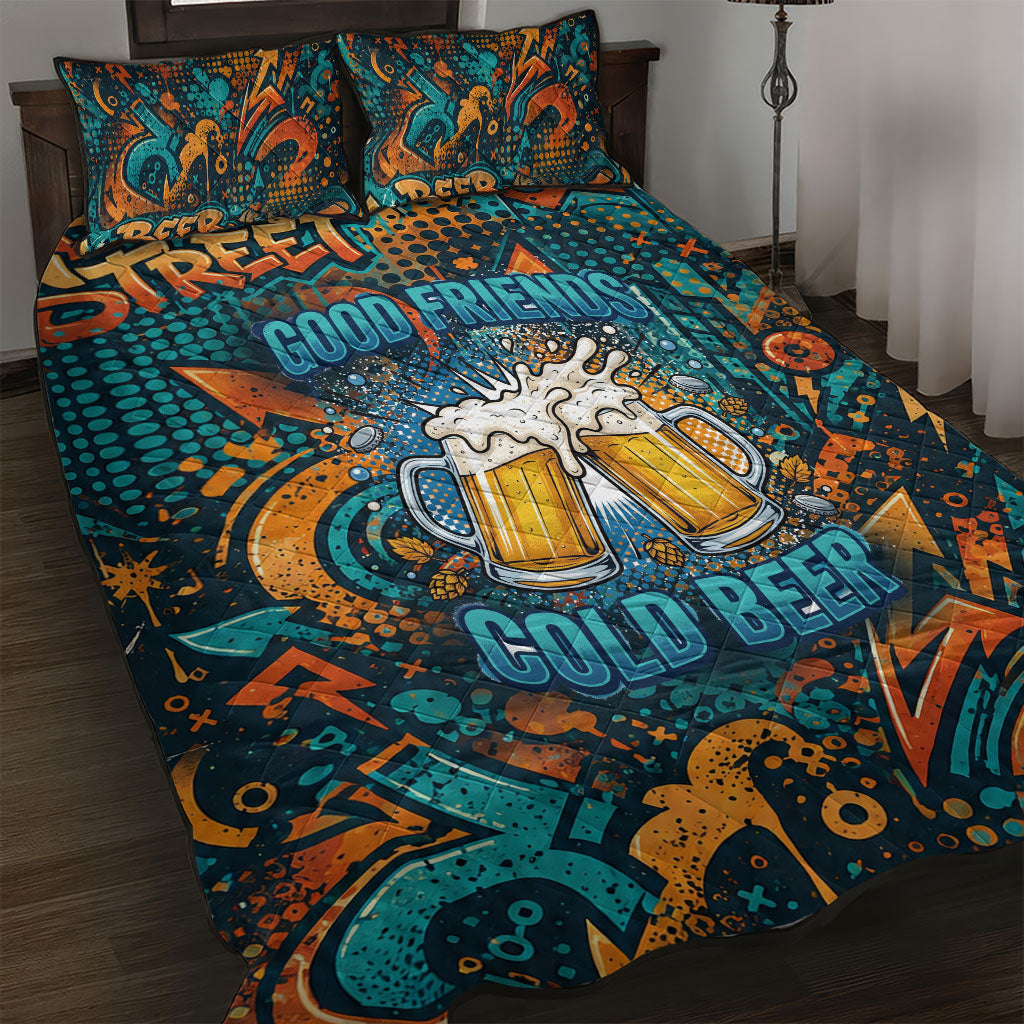 Beer Lovers Cheers To Good Times Quilt Bed Set Urban Graffiti Pattern With Frothy Clinking Mugs Art