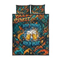 Beer Lovers Cheers To Good Times Quilt Bed Set Urban Graffiti Pattern With Frothy Clinking Mugs Art