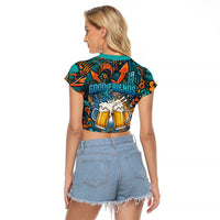 Beer Lovers Cheers To Good Times Raglan Cropped T Shirt Urban Graffiti Pattern With Frothy Clinking Mugs Art