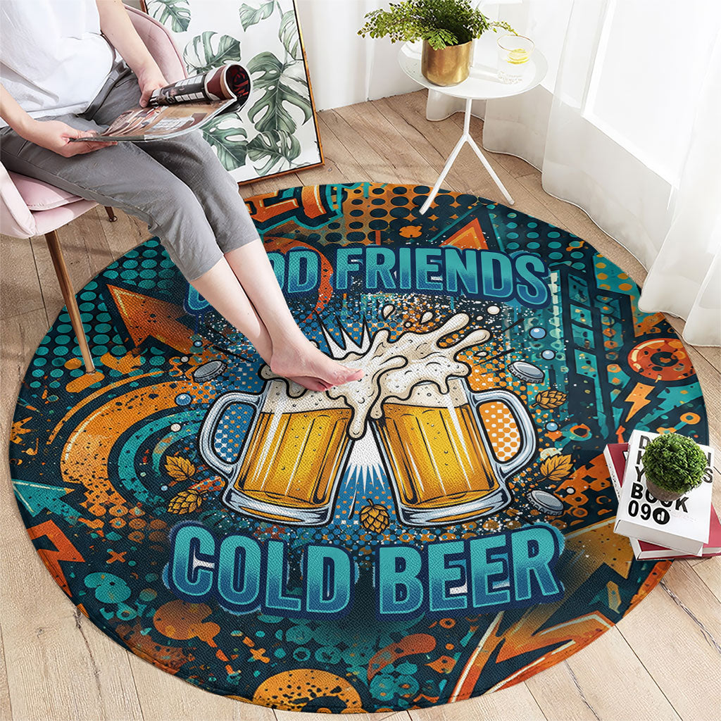 Beer Lovers Cheers To Good Times Round Carpet Urban Graffiti Pattern With Frothy Clinking Mugs Art
