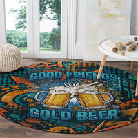 Beer Lovers Cheers To Good Times Round Carpet Urban Graffiti Pattern With Frothy Clinking Mugs Art