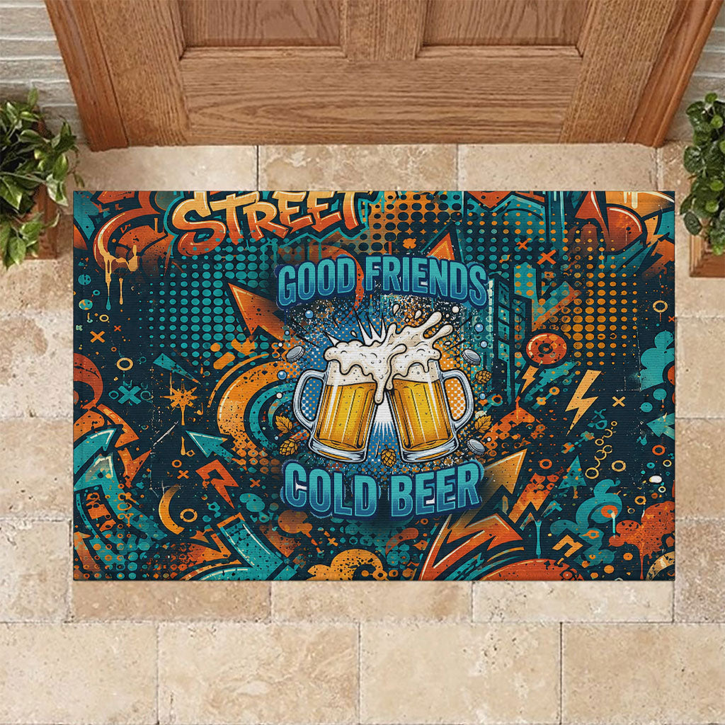 Beer Lovers Cheers To Good Times Rubber Doormat Urban Graffiti Pattern With Frothy Clinking Mugs Art