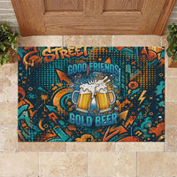 Beer Lovers Cheers To Good Times Rubber Doormat Urban Graffiti Pattern With Frothy Clinking Mugs Art