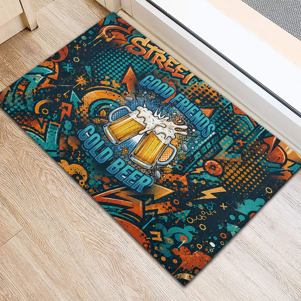 Beer Lovers Cheers To Good Times Rubber Doormat Urban Graffiti Pattern With Frothy Clinking Mugs Art