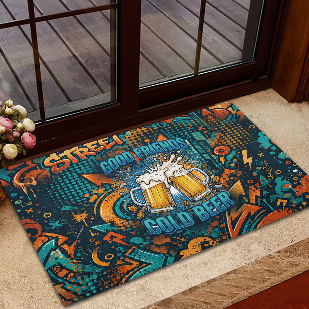 Beer Lovers Cheers To Good Times Rubber Doormat Urban Graffiti Pattern With Frothy Clinking Mugs Art