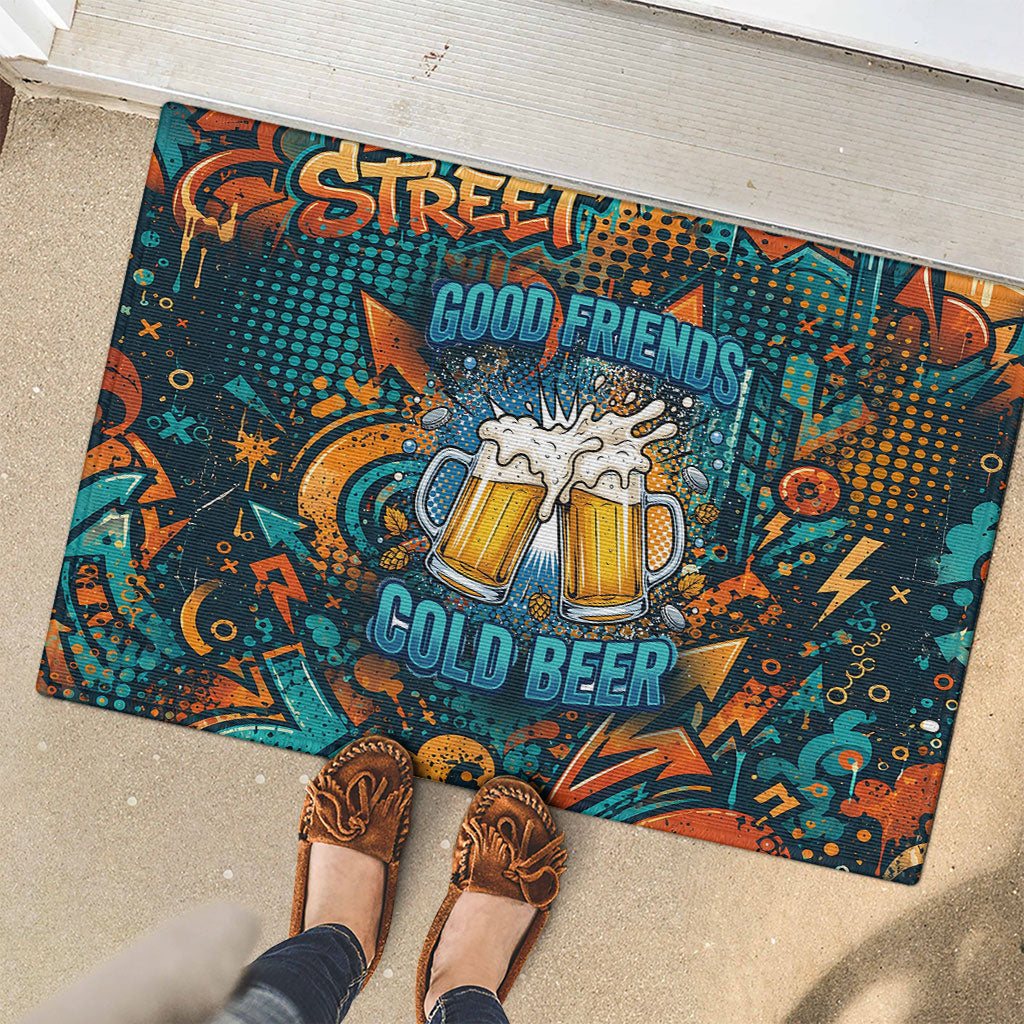 Beer Lovers Cheers To Good Times Rubber Doormat Urban Graffiti Pattern With Frothy Clinking Mugs Art