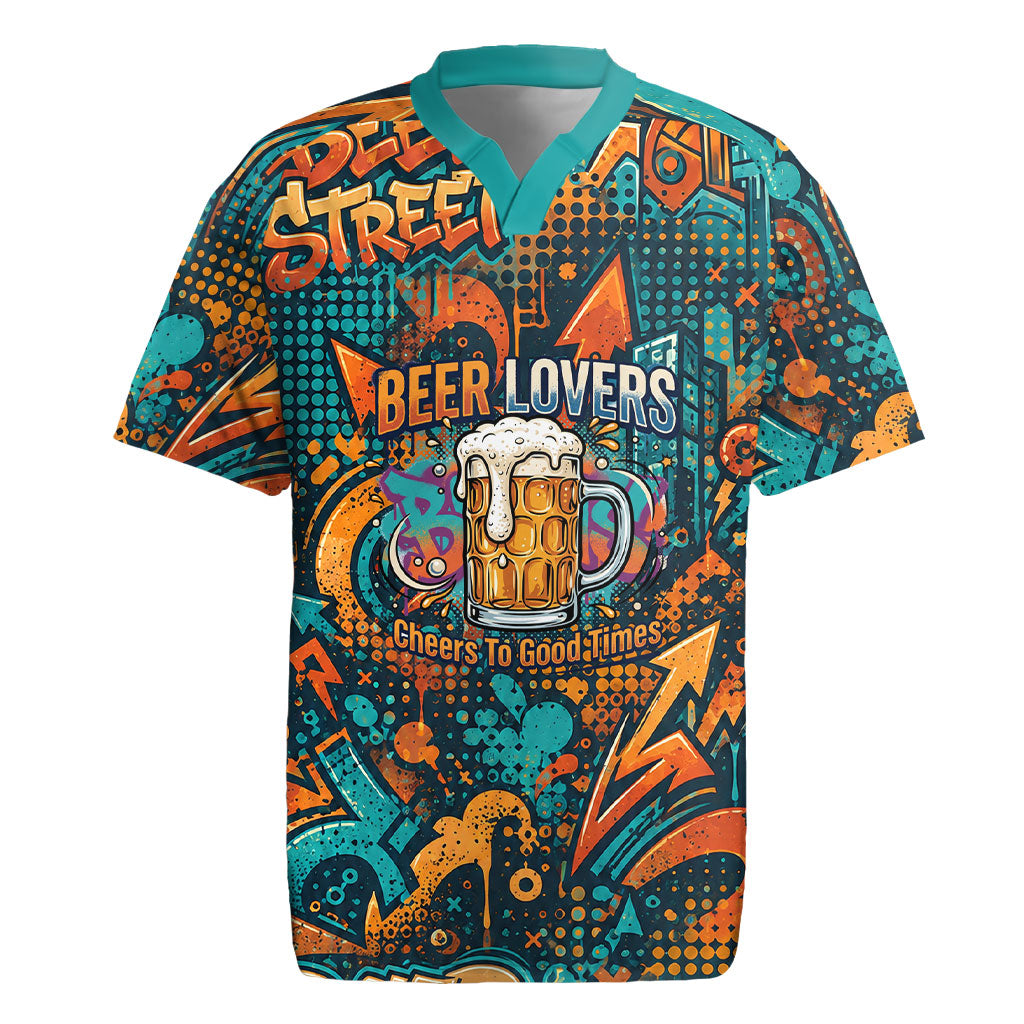 Beer Lovers Cheers To Good Times Rugby Jersey Urban Graffiti Pattern With Frothy Clinking Mugs Art