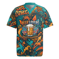 Beer Lovers Cheers To Good Times Rugby Jersey Urban Graffiti Pattern With Frothy Clinking Mugs Art