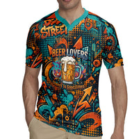 Beer Lovers Cheers To Good Times Rugby Jersey Urban Graffiti Pattern With Frothy Clinking Mugs Art