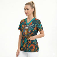 Beer Lovers Cheers To Good Times Scrub Top Urban Graffiti Pattern With Frothy Clinking Mugs Art