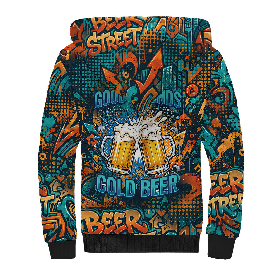 Beer Lovers Cheers To Good Times Sherpa Hoodie Urban Graffiti Pattern With Frothy Clinking Mugs Art
