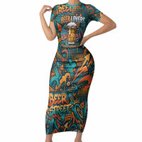 Beer Lovers Cheers To Good Times Short Sleeve Bodycon Dress Urban Graffiti Pattern With Frothy Clinking Mugs Art