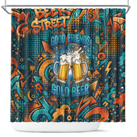 Beer Lovers Cheers To Good Times Shower Curtain Urban Graffiti Pattern With Frothy Clinking Mugs Art