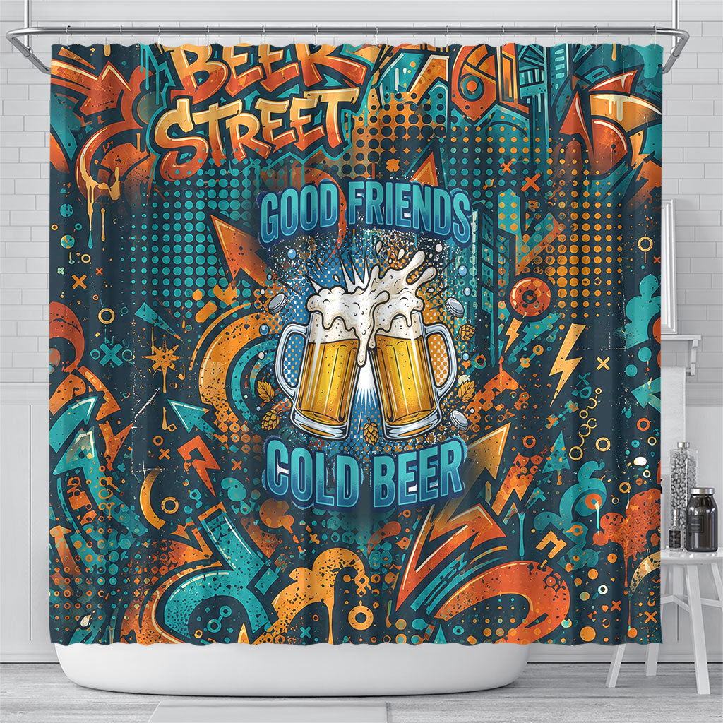 Beer Lovers Cheers To Good Times Shower Curtain Urban Graffiti Pattern With Frothy Clinking Mugs Art