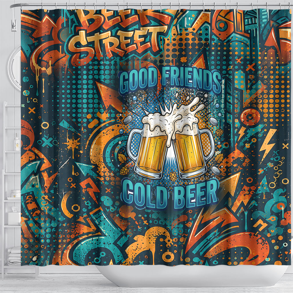 Beer Lovers Cheers To Good Times Shower Curtain Urban Graffiti Pattern With Frothy Clinking Mugs Art