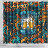 Beer Lovers Cheers To Good Times Shower Curtain Urban Graffiti Pattern With Frothy Clinking Mugs Art