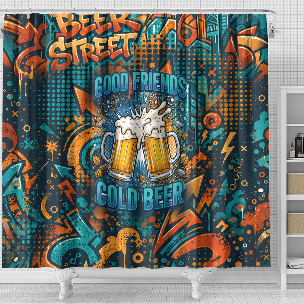 Beer Lovers Cheers To Good Times Shower Curtain Urban Graffiti Pattern With Frothy Clinking Mugs Art
