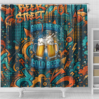 Beer Lovers Cheers To Good Times Shower Curtain Urban Graffiti Pattern With Frothy Clinking Mugs Art