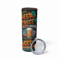 Beer Lovers Cheers To Good Times Skinny Tumbler Urban Graffiti Pattern With Frothy Clinking Mugs Art