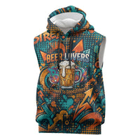 Beer Lovers Cheers To Good Times Sleeveless Hoodie Urban Graffiti Pattern With Frothy Clinking Mugs Art