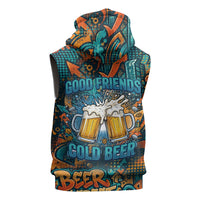 Beer Lovers Cheers To Good Times Sleeveless Hoodie Urban Graffiti Pattern With Frothy Clinking Mugs Art