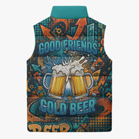Beer Lovers Cheers To Good Times Sleeveless Puffer Jacket Urban Graffiti Pattern With Frothy Clinking Mugs Art