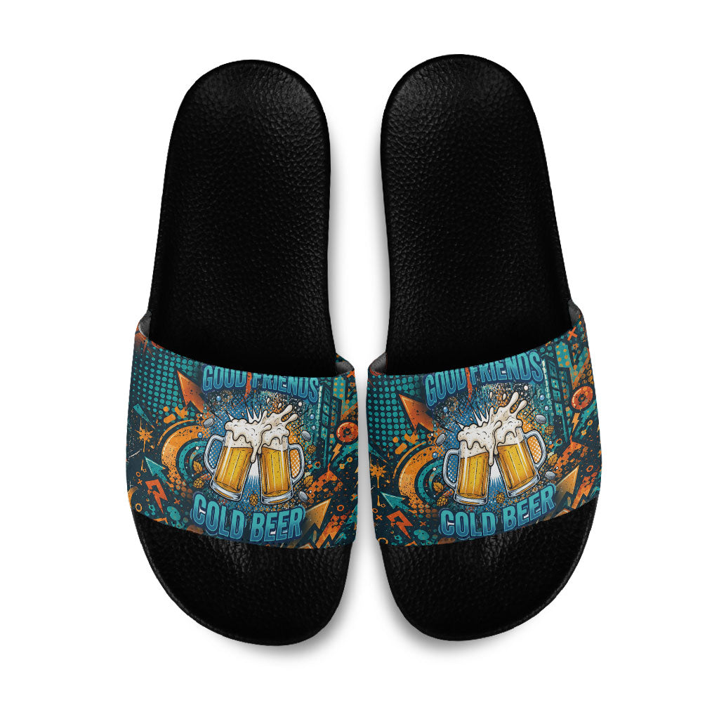 Beer Lovers Cheers To Good Times Slide Sandals Urban Graffiti Pattern With Frothy Clinking Mugs Art