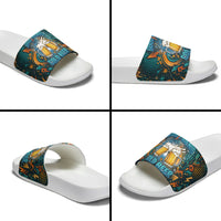 Beer Lovers Cheers To Good Times Slide Sandals Urban Graffiti Pattern With Frothy Clinking Mugs Art