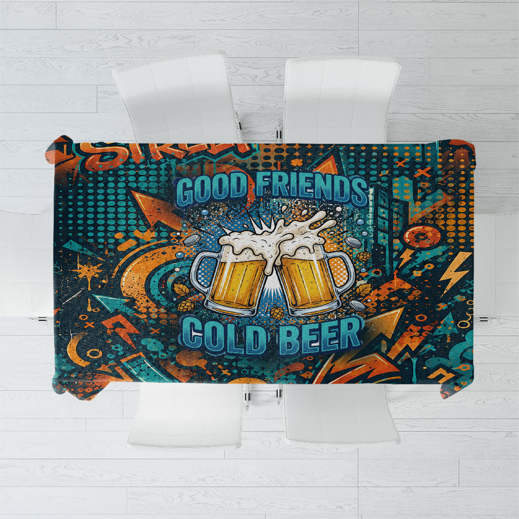 Beer Lovers Cheers To Good Times Tablecloth Urban Graffiti Pattern With Frothy Clinking Mugs Art