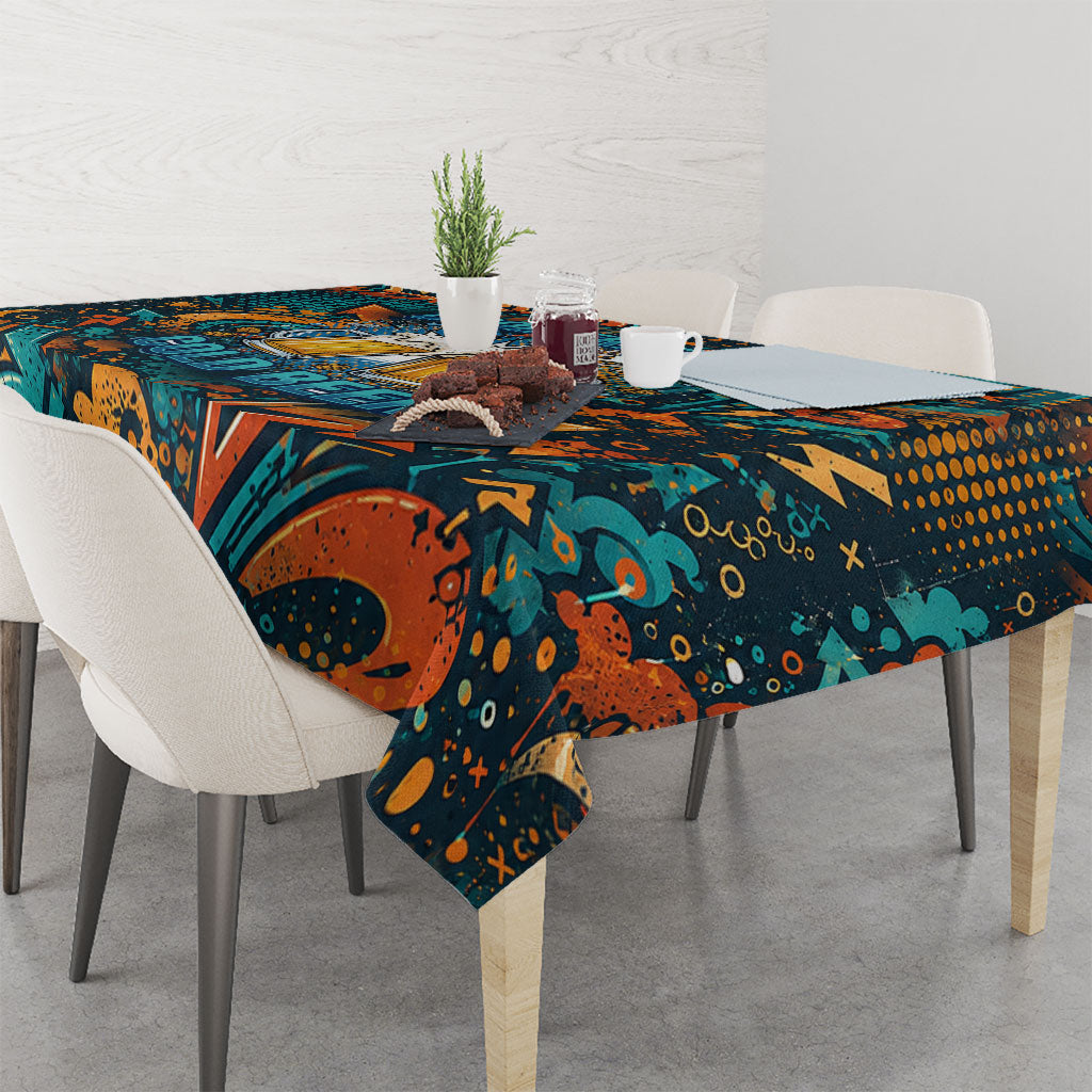 Beer Lovers Cheers To Good Times Tablecloth Urban Graffiti Pattern With Frothy Clinking Mugs Art