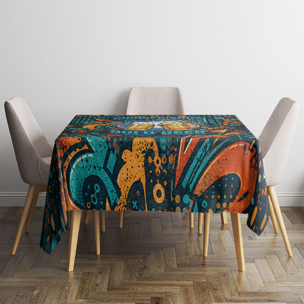 Beer Lovers Cheers To Good Times Tablecloth Urban Graffiti Pattern With Frothy Clinking Mugs Art