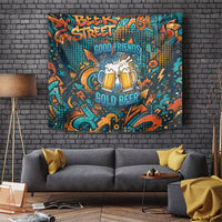 Beer Lovers Cheers To Good Times Tapestry Urban Graffiti Pattern With Frothy Clinking Mugs Art