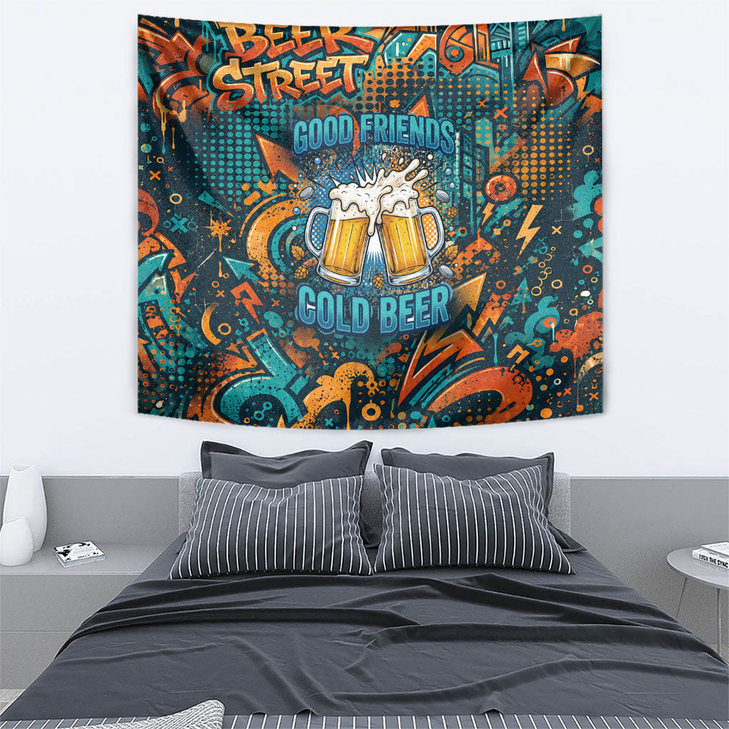 Beer Lovers Cheers To Good Times Tapestry Urban Graffiti Pattern With Frothy Clinking Mugs Art