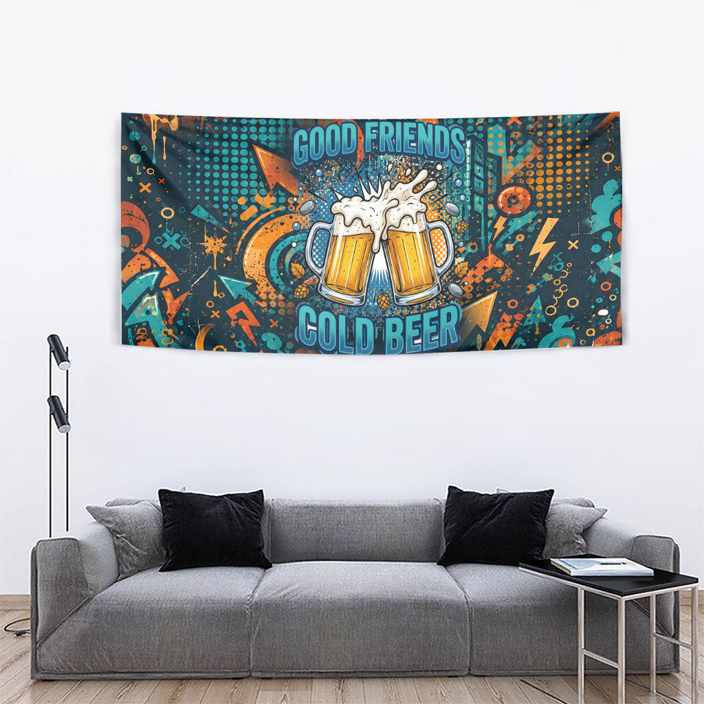 Beer Lovers Cheers To Good Times Tapestry Urban Graffiti Pattern With Frothy Clinking Mugs Art