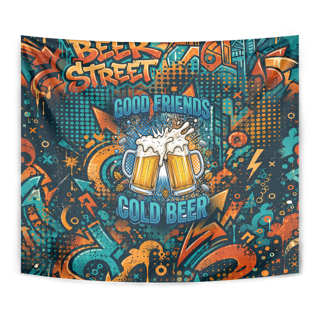 Beer Lovers Cheers To Good Times Tapestry Urban Graffiti Pattern With Frothy Clinking Mugs Art