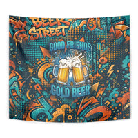 Beer Lovers Cheers To Good Times Tapestry Urban Graffiti Pattern With Frothy Clinking Mugs Art