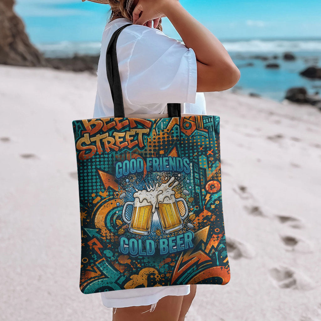 Beer Lovers Cheers To Good Times Tote Bag Urban Graffiti Pattern With Frothy Clinking Mugs Art