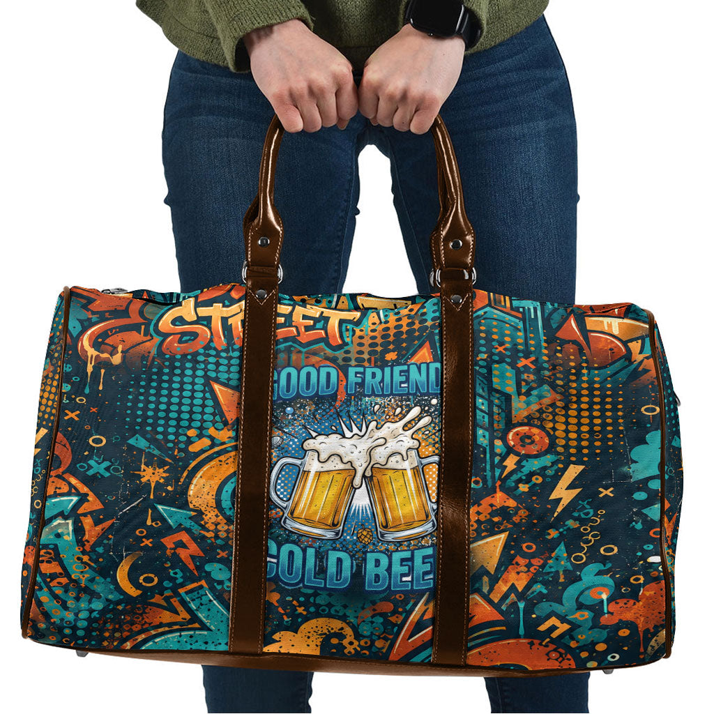 Beer Lovers Cheers To Good Times Travel Bag Urban Graffiti Pattern With Frothy Clinking Mugs Art