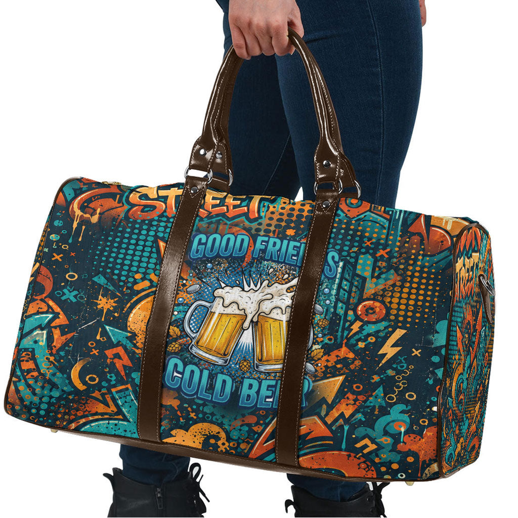 Beer Lovers Cheers To Good Times Travel Bag Urban Graffiti Pattern With Frothy Clinking Mugs Art
