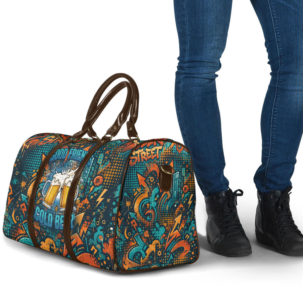 Beer Lovers Cheers To Good Times Travel Bag Urban Graffiti Pattern With Frothy Clinking Mugs Art