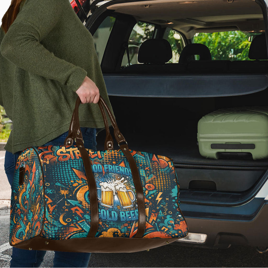 Beer Lovers Cheers To Good Times Travel Bag Urban Graffiti Pattern With Frothy Clinking Mugs Art