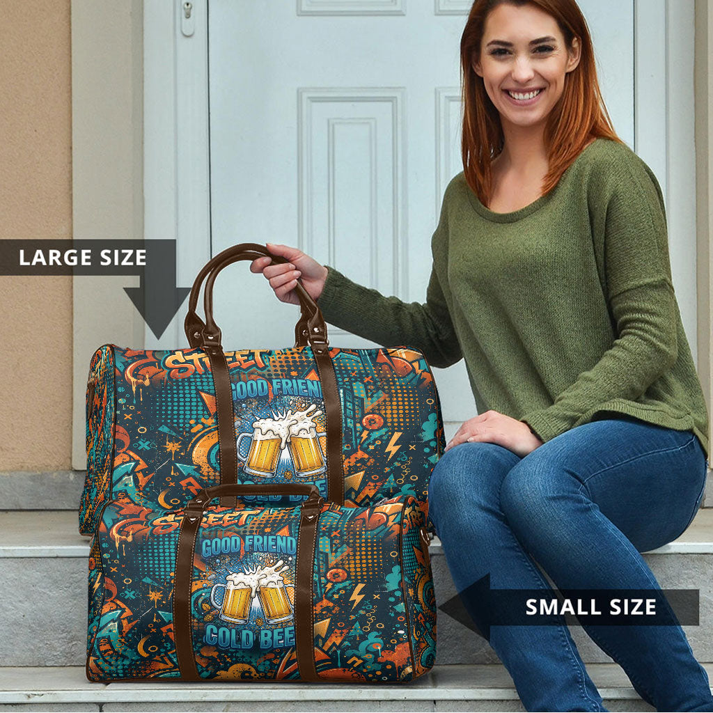 Beer Lovers Cheers To Good Times Travel Bag Urban Graffiti Pattern With Frothy Clinking Mugs Art