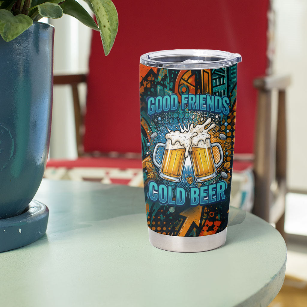 Beer Lovers Cheers To Good Times Tumbler Cup Urban Graffiti Pattern With Frothy Clinking Mugs Art