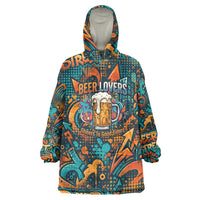 Beer Lovers Cheers To Good Times Wearable Blanket Hoodie Urban Graffiti Pattern With Frothy Clinking Mugs Art