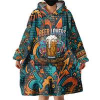 Beer Lovers Cheers To Good Times Wearable Blanket Hoodie Urban Graffiti Pattern With Frothy Clinking Mugs Art