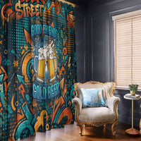 Beer Lovers Cheers To Good Times Window Curtain Urban Graffiti Pattern With Frothy Clinking Mugs Art