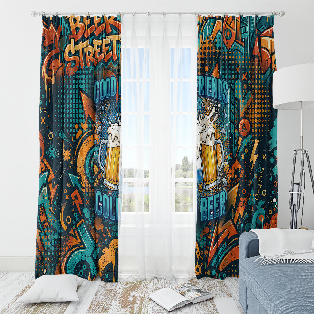 Beer Lovers Cheers To Good Times Window Curtain Urban Graffiti Pattern With Frothy Clinking Mugs Art