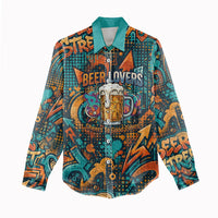Beer Lovers Cheers To Good Times Women Casual Shirt Urban Graffiti Pattern With Frothy Clinking Mugs Art