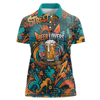 Beer Lovers Cheers To Good Times Women Polo Shirt Urban Graffiti Pattern With Frothy Clinking Mugs Art