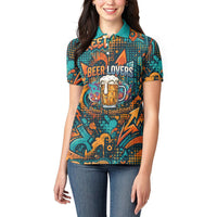 Beer Lovers Cheers To Good Times Women Polo Shirt Urban Graffiti Pattern With Frothy Clinking Mugs Art